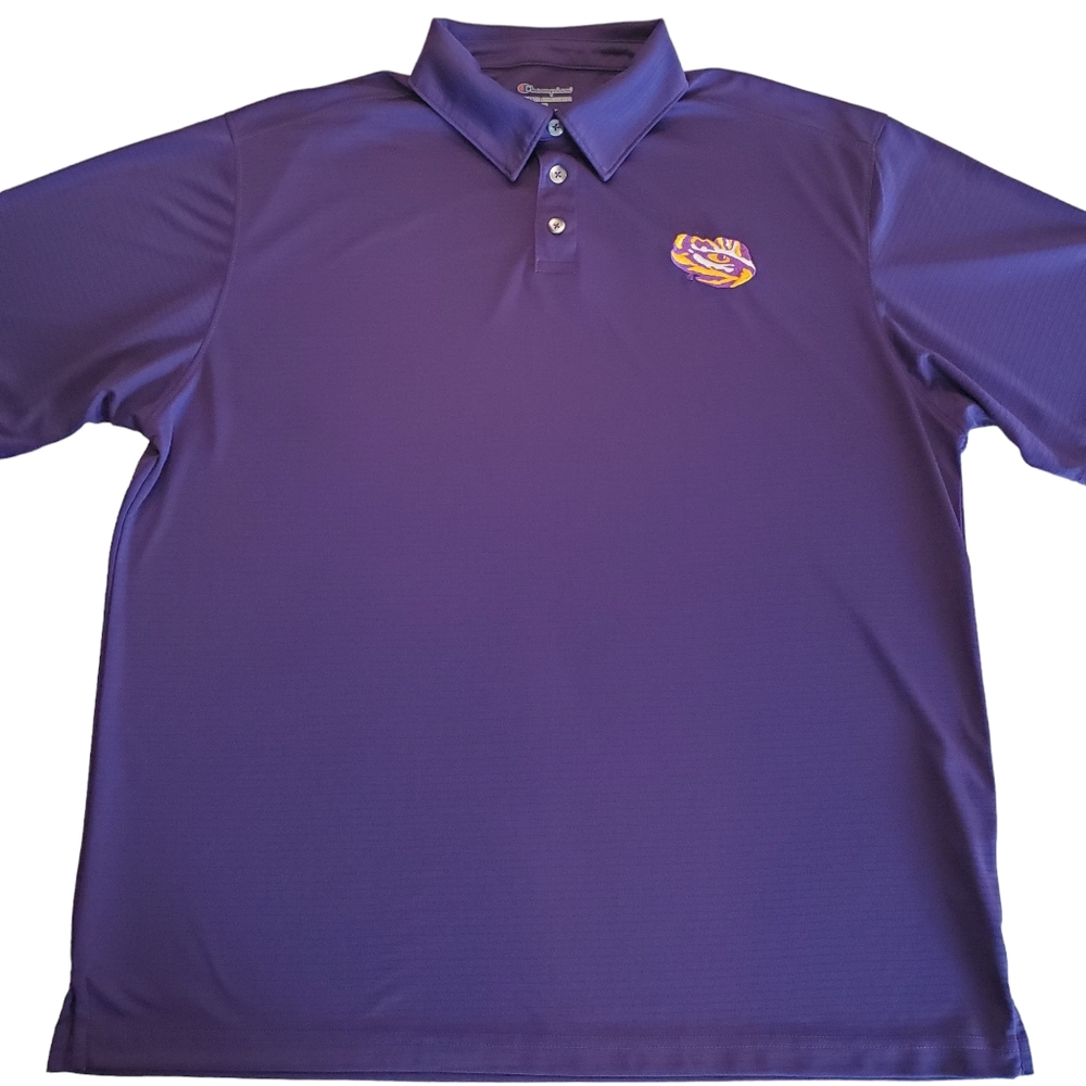 Champion Men's LSU Tigers Polo Shirt Purple Embroidered Dri Fit NCAA XL